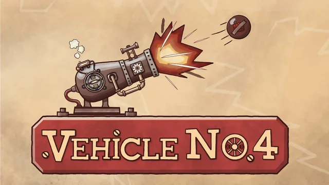 Videospiel aus Linz – Vehicle No.4 mit Kanonenrohr und abgeschossene Kanone in Comic-Stil