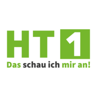 Logo HT1 in hellgrüner Schrift mit Slogan Das schau ich mir an! darunter