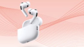 Symbolbild Apple AirPods Pro 3 auf hellrotem Hintergrund