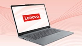 Symbolbild Lenovo Laptop auf hellrotem Hintergrund