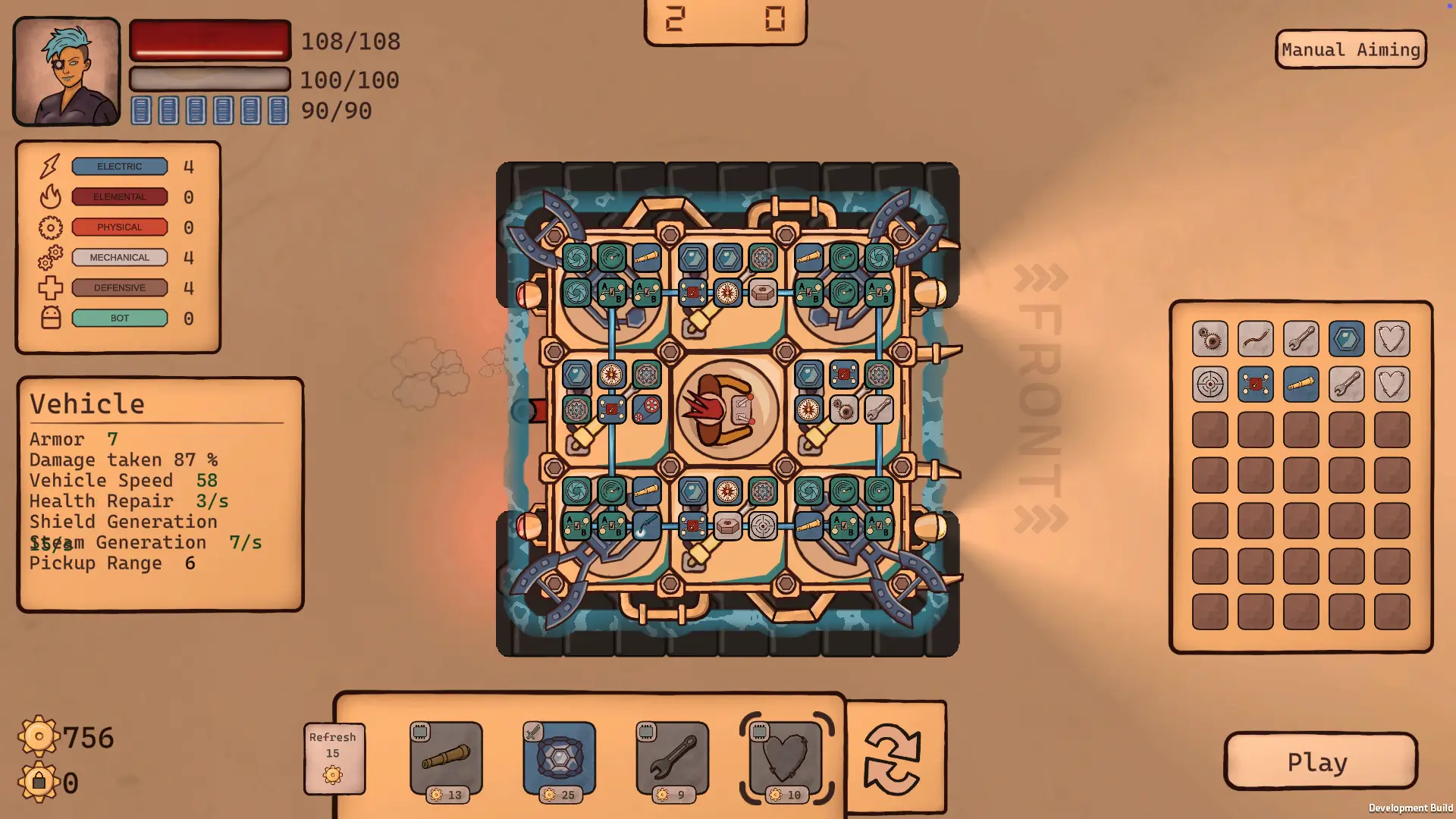 Videospiel Vehicle No.4 Bildschirmfoto aus Spiel – Benutzeroberfläche mit Fahrzeug, dass mit Waffen modifiziert werden kann Videospiel Vehicle No.4 Bildschirmfoto aus Spiel – Benutzeroberfläche mit Fahrzeug, dass mit Waffen modifiziert werden kann