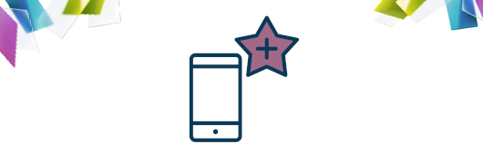 Ein blaues Smartphone-Icon, rechts oberhalb ein Stern in dem ein Pluszeichen enthalten ist.