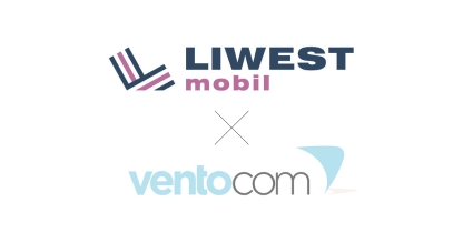 LIWEST Mobil und Ventocom Logo untereinander, verbunden durch ein dünnes X