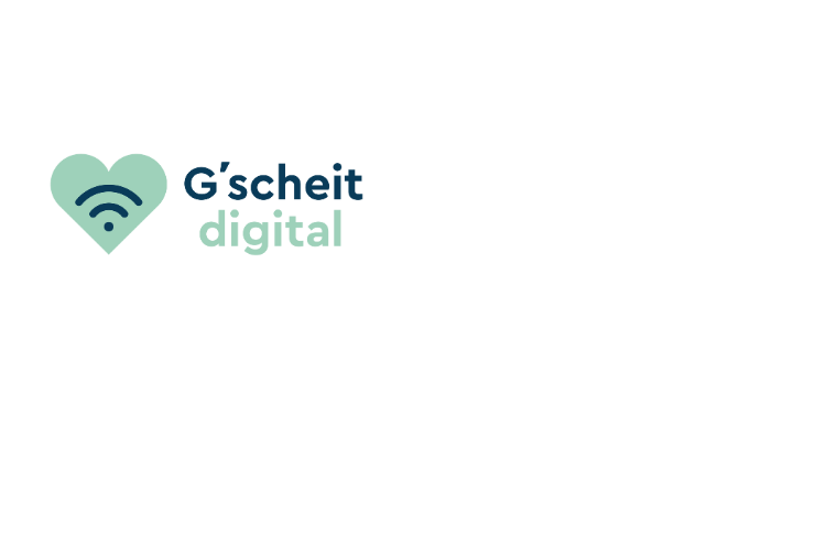 Logo G'scheit digital 2025 – Hellgrünes Herz mit dunkelblauem WLAN-Symbol darin