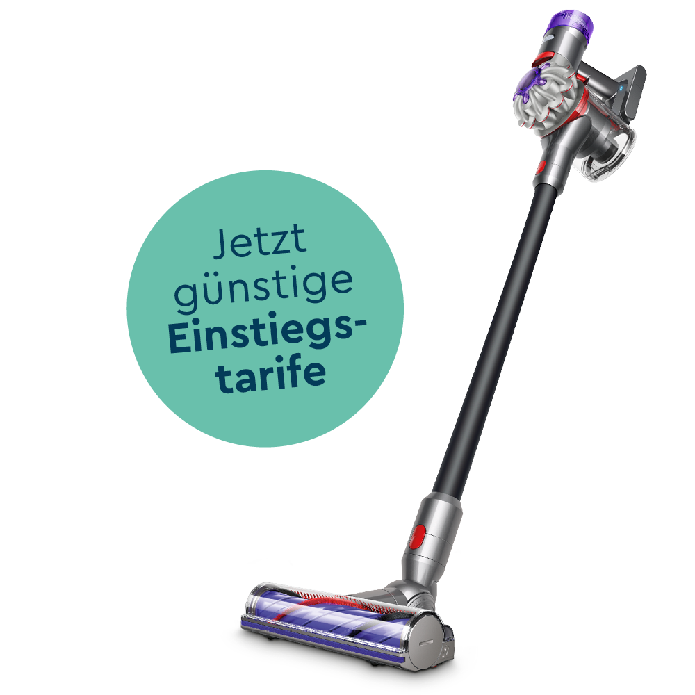 Dyson Handstaubsauger hellgrüner Button mit Text Jetzt günstige Einstiegstarife