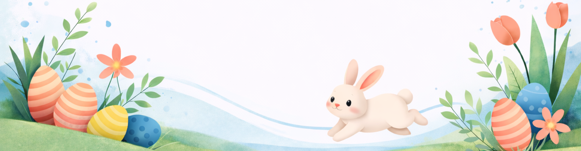 LIWEST Ostereier-Suche mit Blumenwiese, bunt bemalten Ostereiern und Hasen der über die Wiese hoppelt