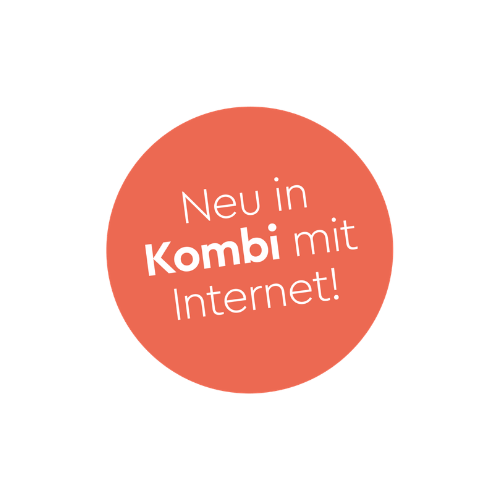 Hellroter Button mit weißem Text "Neu in Kombi mit Internet"