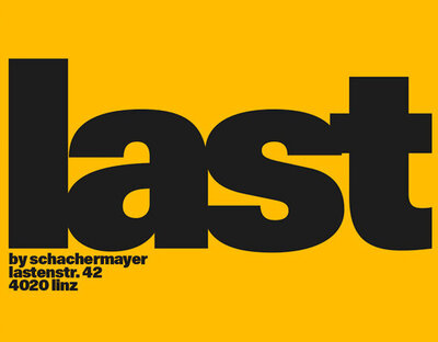Logo last – schwart last Schriftzug auf gelbem Hintergrund, darunter die Anschrift klein in scwarz