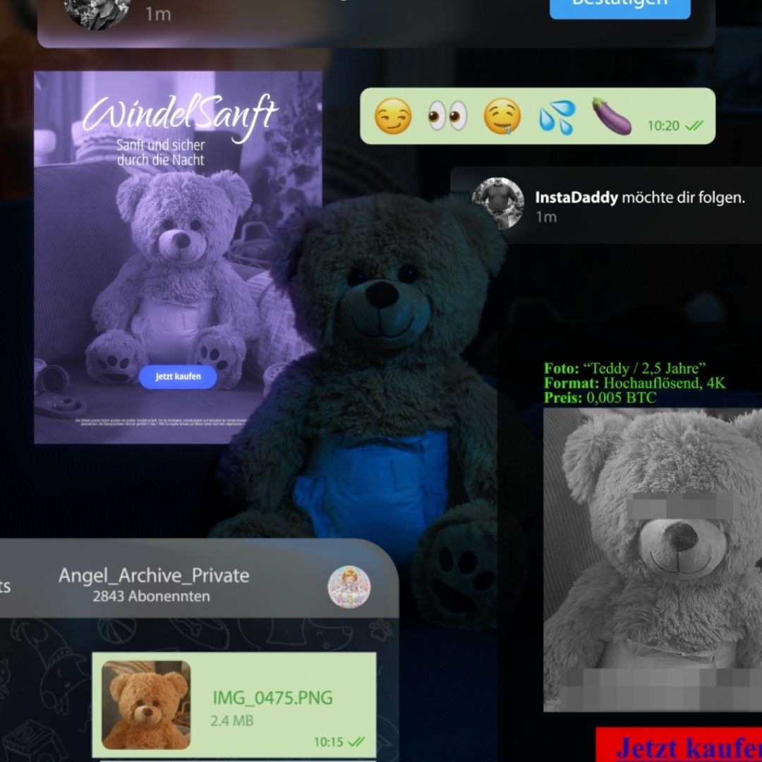 Mehrerer Fenster von Social Media mit Teddy im Bild und negativen Kommentaren dazu