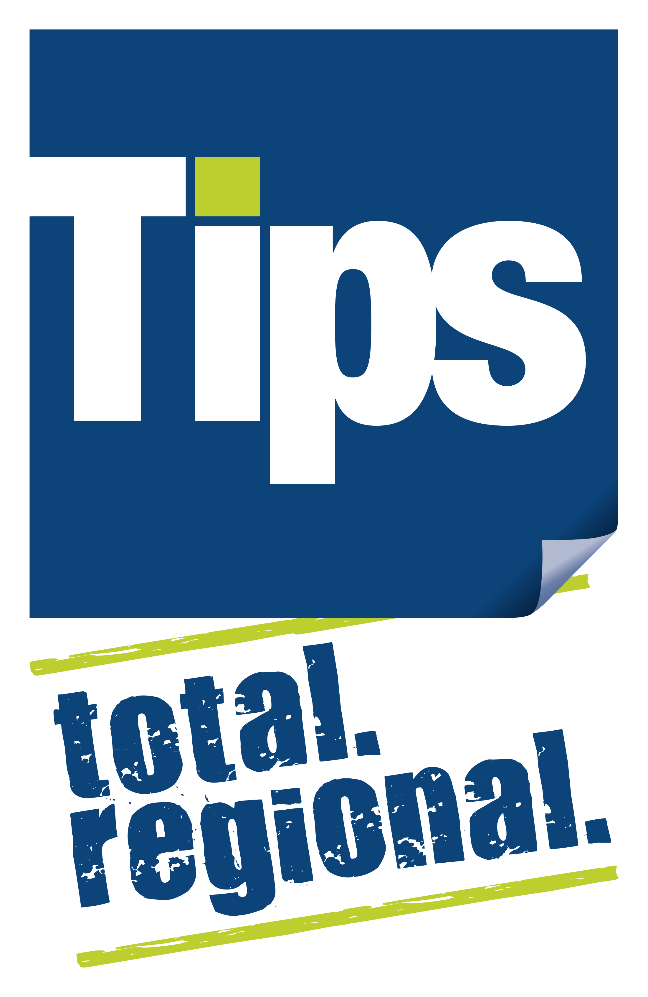 Logo Tips – Rechteck oben blau mit weißem Tips Schriftzug, unten weiß mit blauem Schriftzug total regional