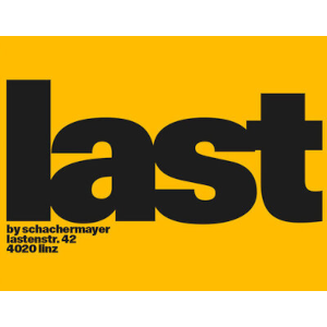 Logo last: Schwarzer "last"-Schriftzug auf gelbem Hintergrund. Darunter die Anschrift klein in schwarz.