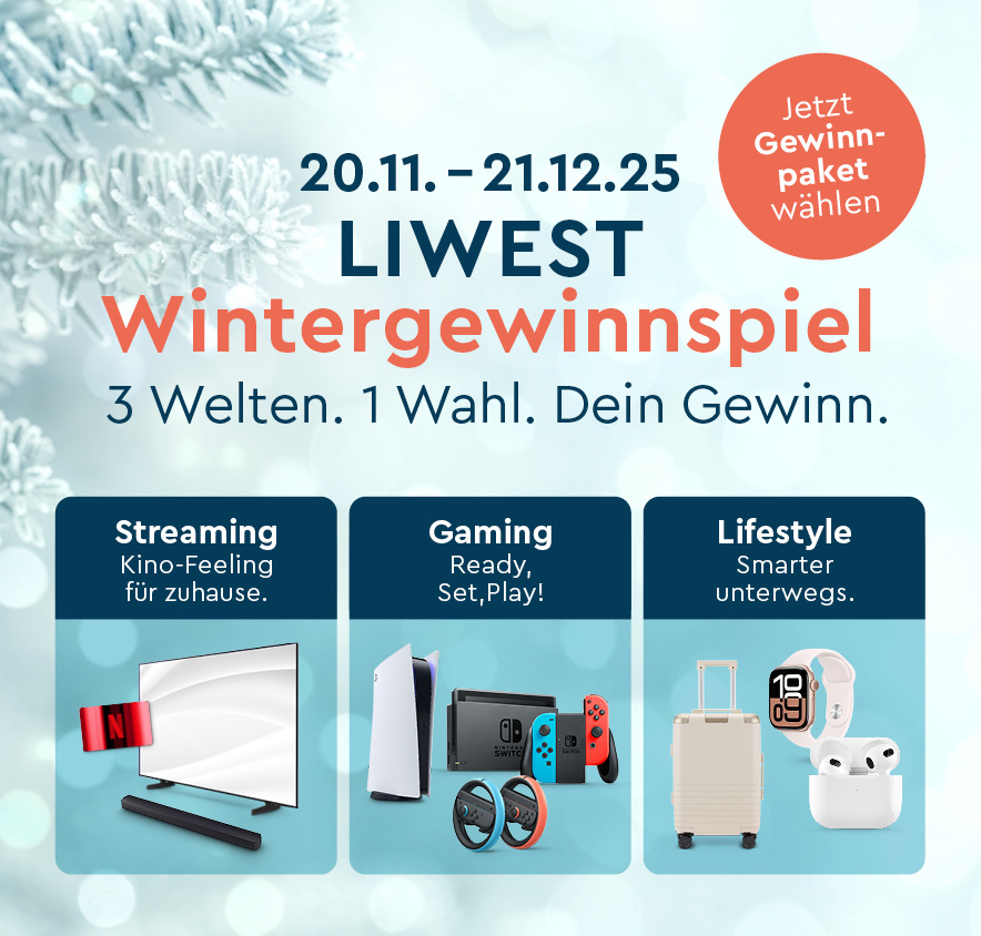 LIWEST Wintergewinnspiel 2025 – Gewinnpakete: Streaming, Gaming oder Lifestyle