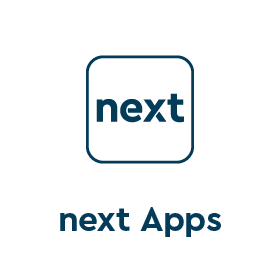 next Logokachel mit Text next Apps
