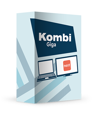 Produktbox Kombi Start mit Symbolbild Laptop und Bildschirm mit next Logo daneben