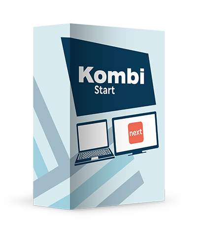 Produktbox Kombi Start mit Symbolbild Laptop und Bildschirm mit next Logo daneben