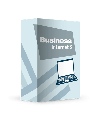 Box mit Aufschrift Business Internet S und ein Laptop in Form eines Icons
