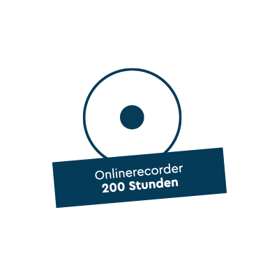 Record-Symbol mit weißem Text Online Recorder 200 Stunden in blauer Box