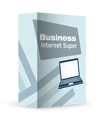 Box mit Aufschrift Business Super und ein Laptop in Form eines Icons